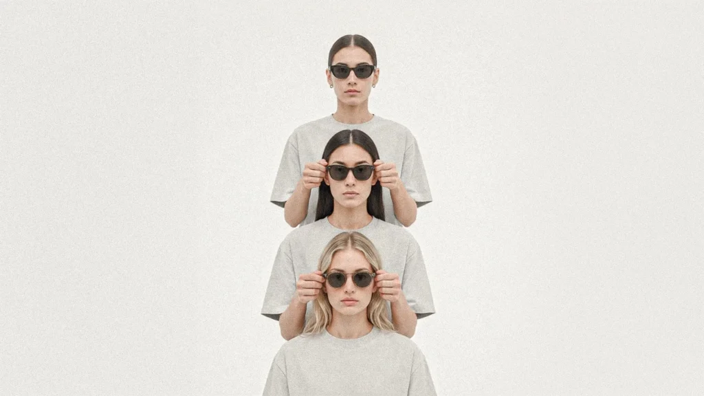 Editorial fashion group portrait with layered composition and Scandinavian styling